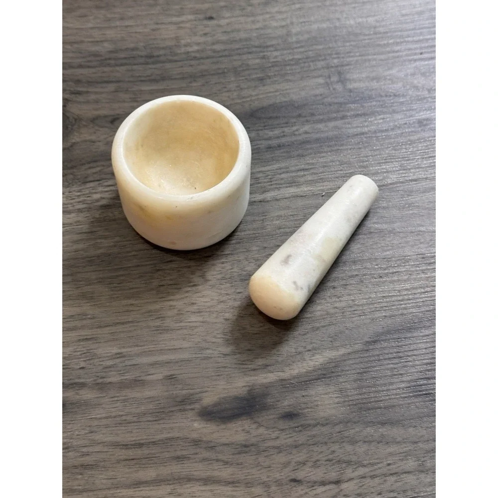Vintage Marble Mortar Pestle Cream Stone Apothecary Cottagecore Kitchen Decor